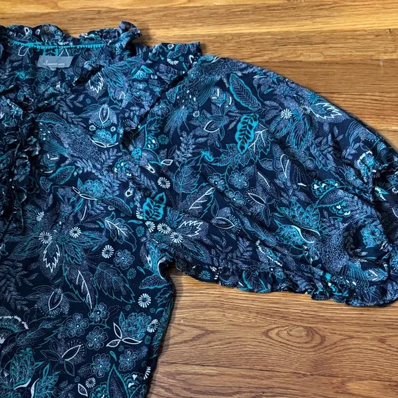 Anthropologie Teal and Navy Patterned chiffon Top XL - Picture 4 of 7